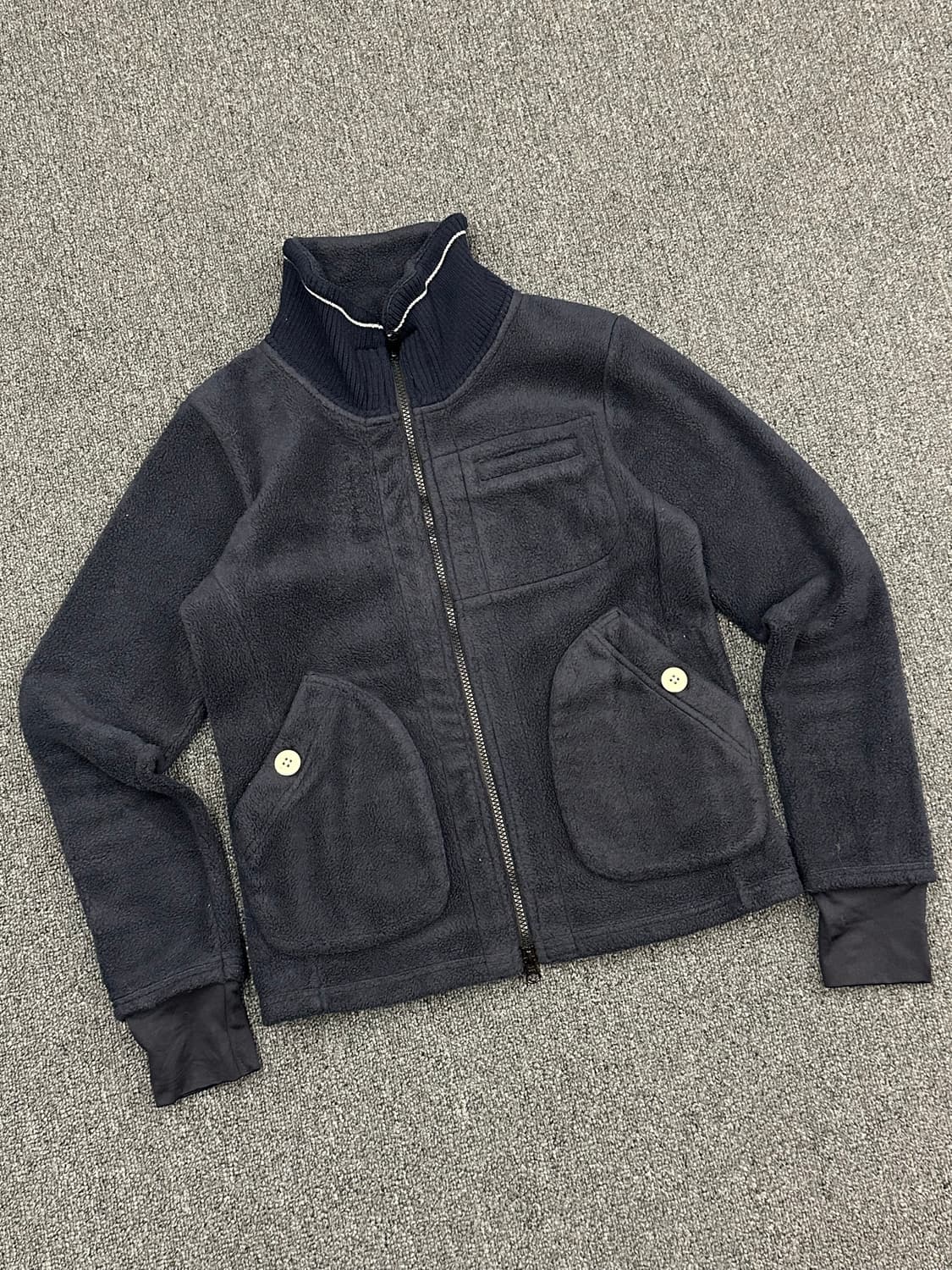 OS)빈티지 네이비 포켓 디테일 하이넥 투웨이 플리스 집업 상품이미지3