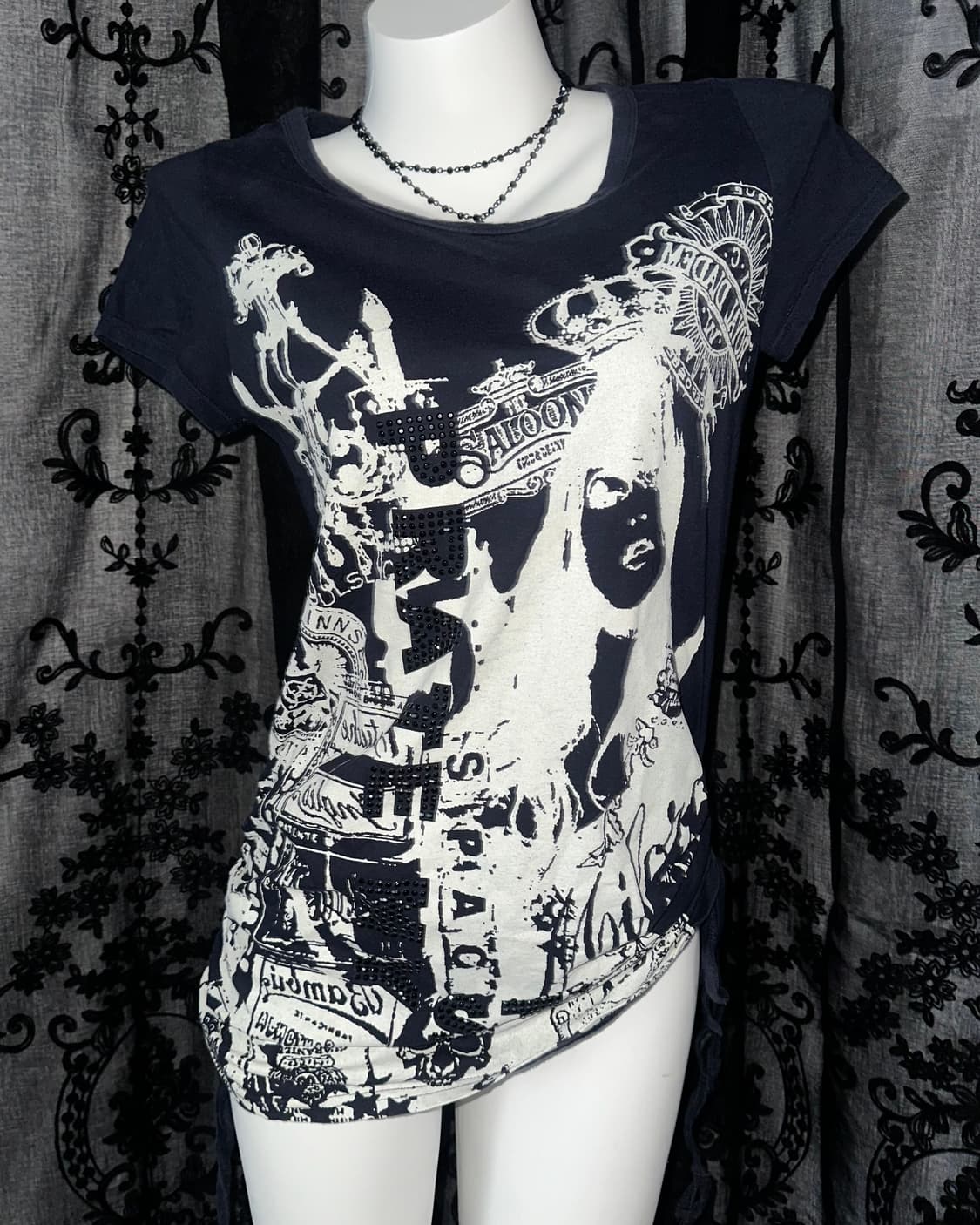 navy y2k side ruched short sleeve 상품이미지2