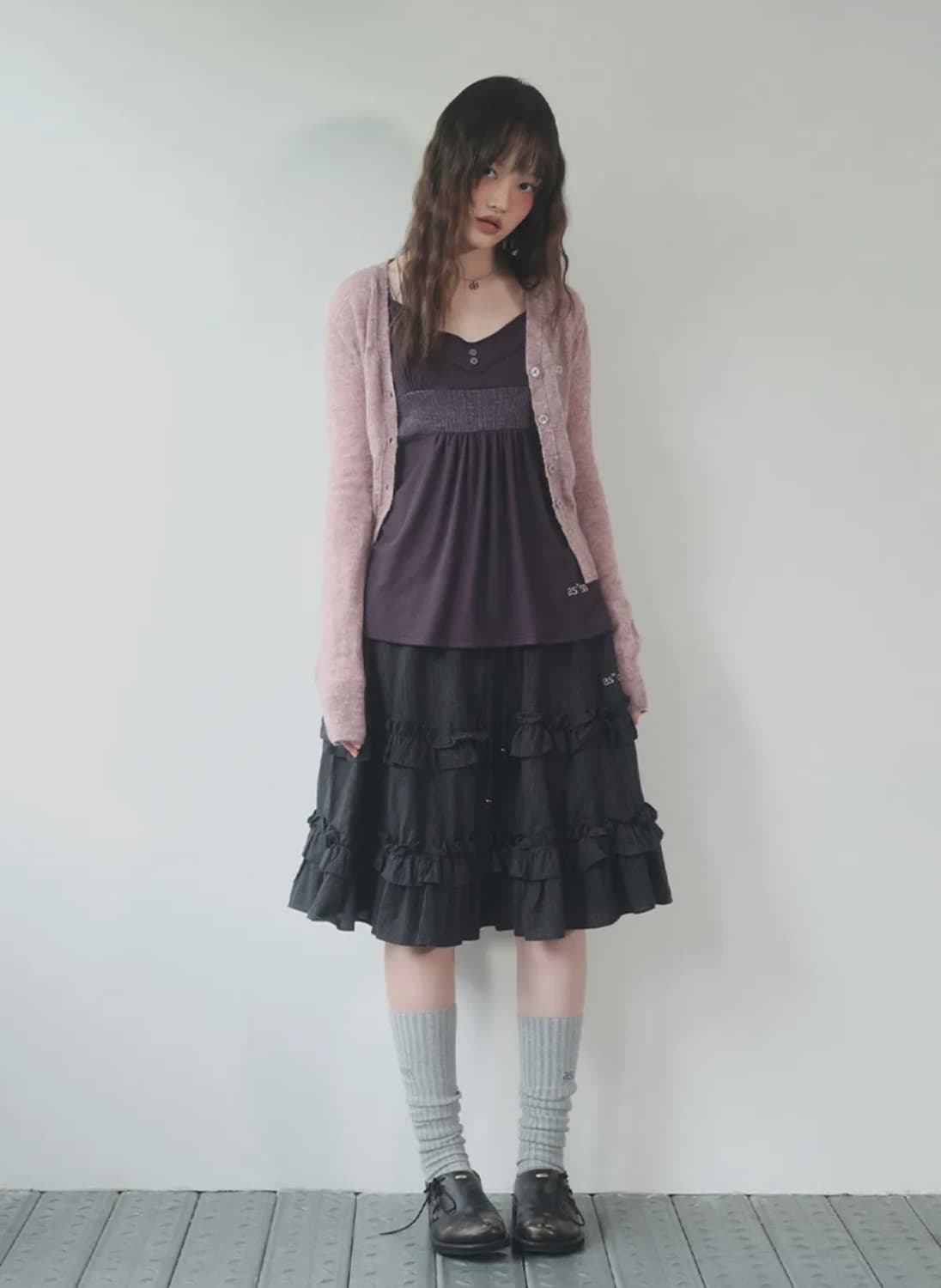 애즈온 CHECK KANGKANG MIDI SKIRT / BLACK 상품이미지2