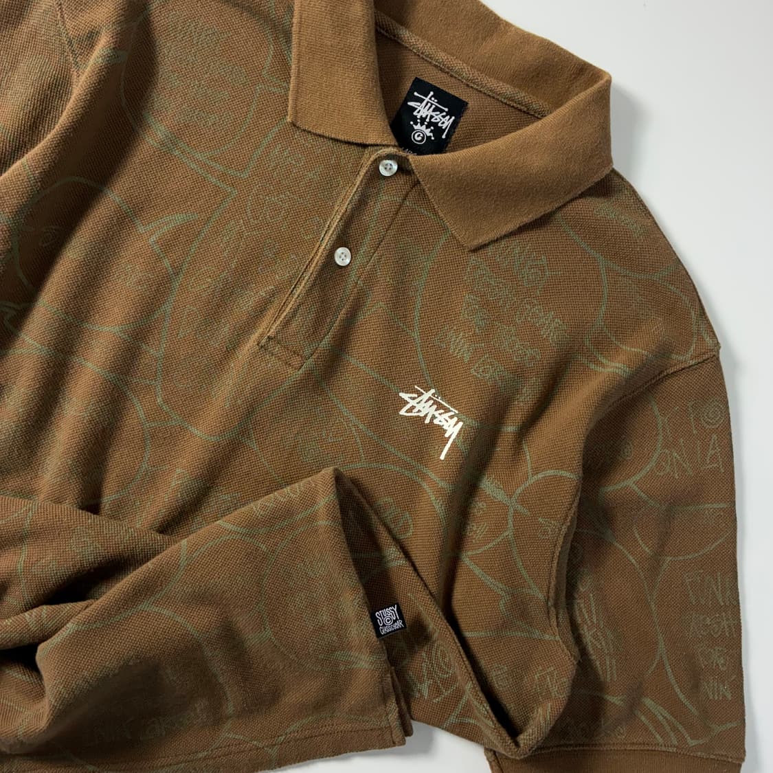 Stussy  스투시 00,s 코튼 스피치 버블 브라운 카라 티셔츠 상품이미지4