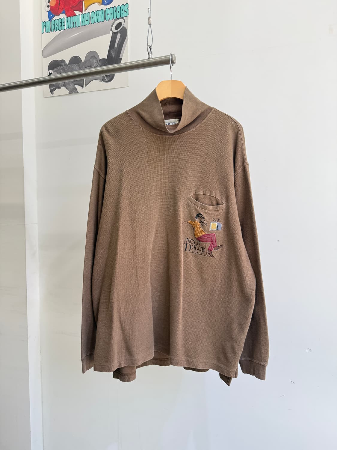 빈티지 DOLCE (Made in Japan) 자수 포켓 와플 터틀넥 상품이미지1