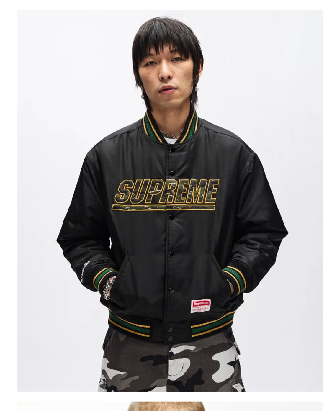Supreme Mitchell & Ness 카모 로고 바시티 재킷 2XL 상품이미지5