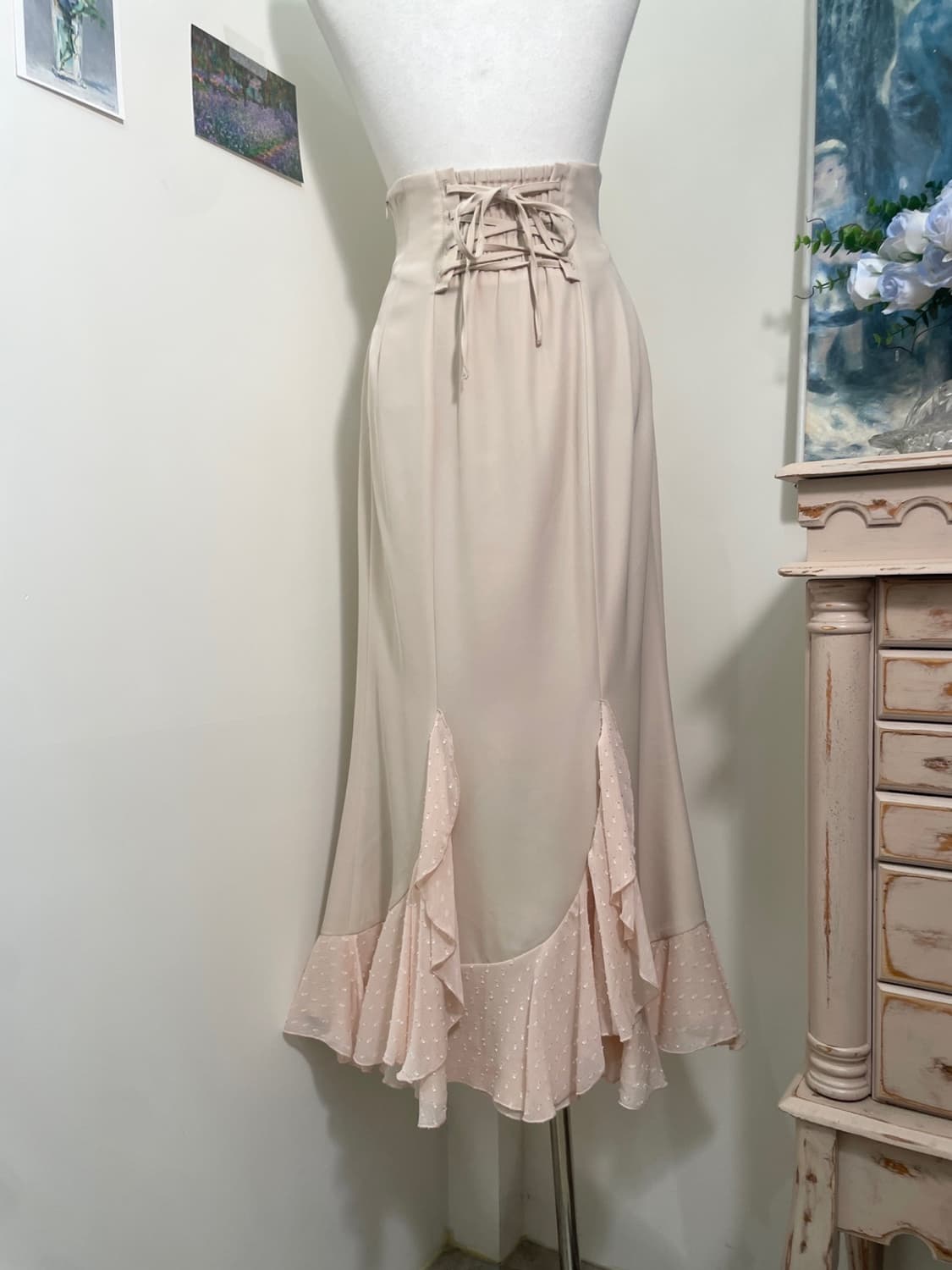 sheer pink dot ruffle princess long skir 상품이미지5