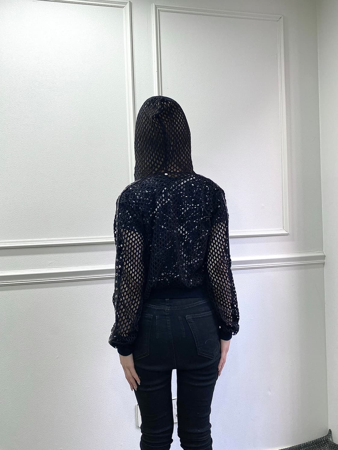 Y2K Girl Eyelet Detail Mesh Crop Hoodie  상품이미지8