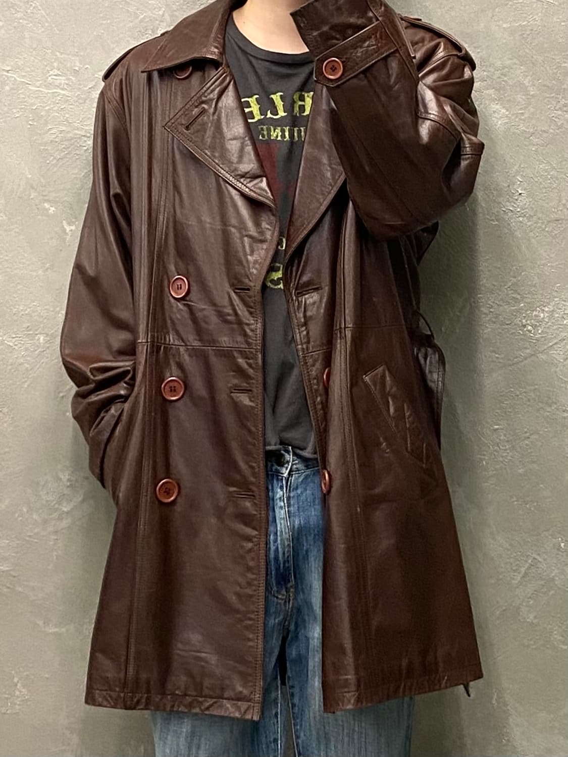 [XL] 90s Daniel Hechter 브라운 카우 하이드 트렌치코트 상품이미지9