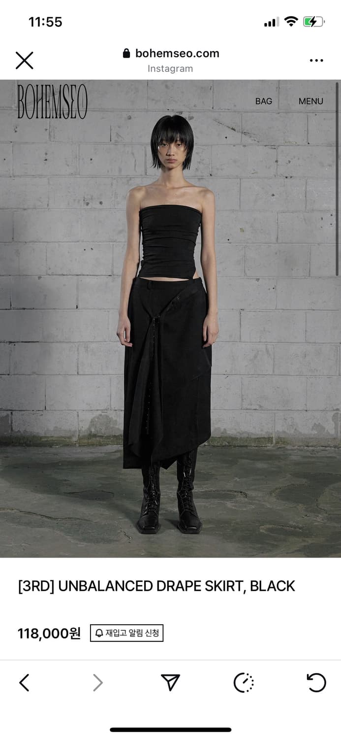 보헤미안서울 UNBALANCED DRAPE SKIRT BLACK m사이즈 상품이미지3