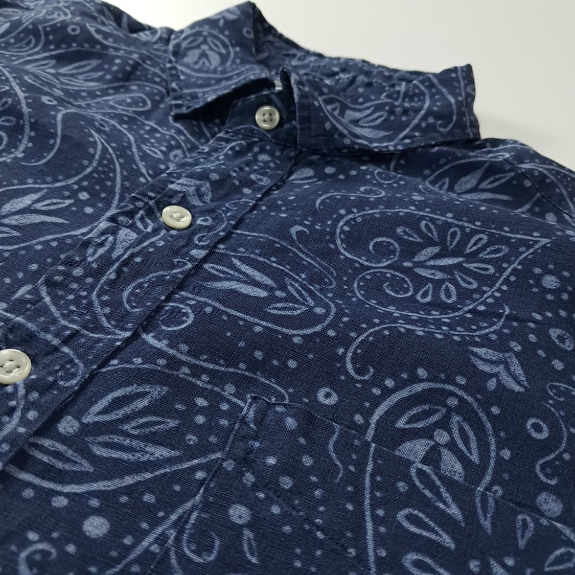 CK257 L 폴로 90s 린넨 페이즐리 로얄 네이비 반팔 셔츠 남방 상품이미지4