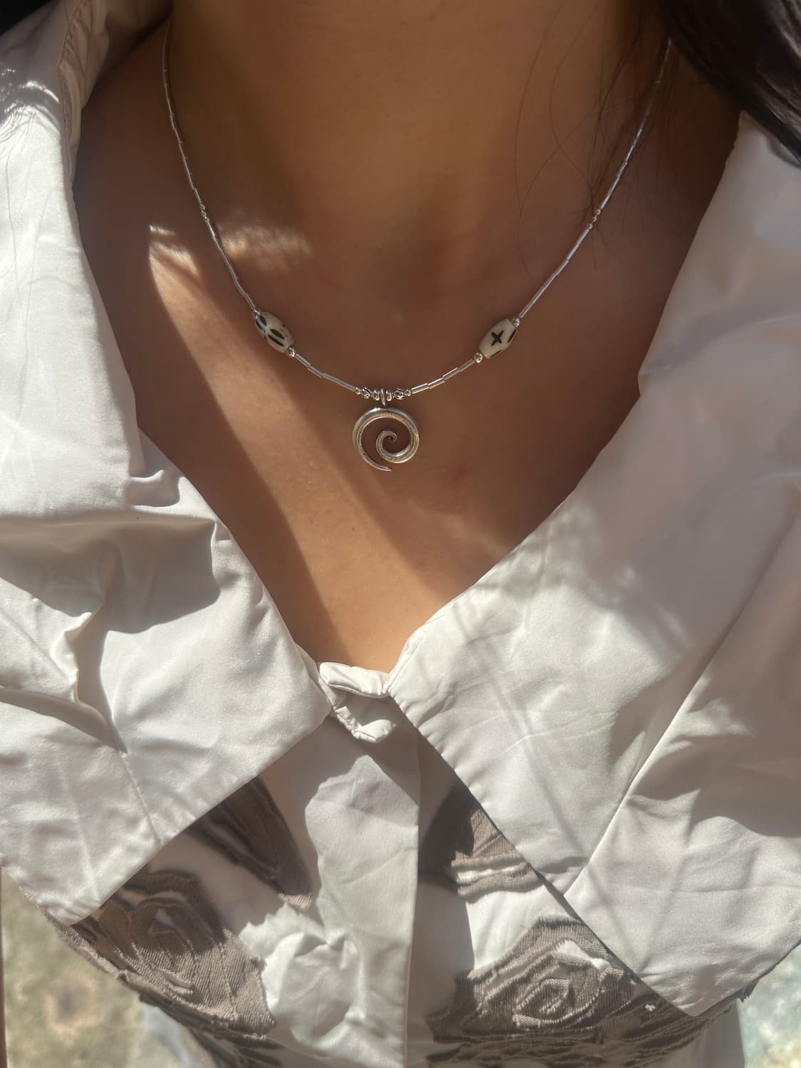 Spiral Sign Cow Horn 925silver necklace 상품이미지1