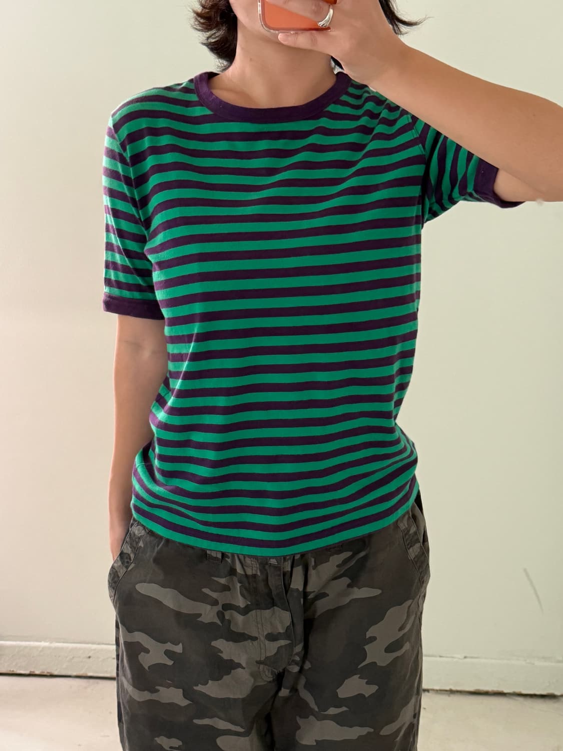 일본빈티지 빔즈 그린퍼플 반팔티 상품이미지3