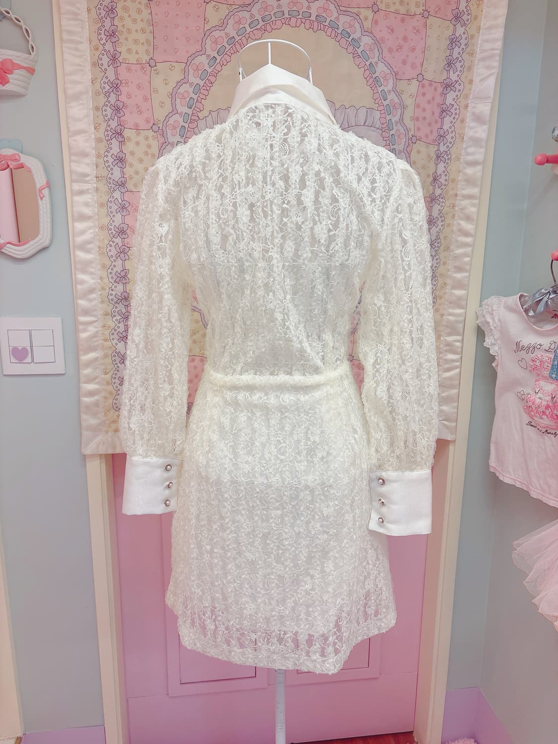 화이트 레이스 셔츠 카라 미니 원피스 상품이미지5