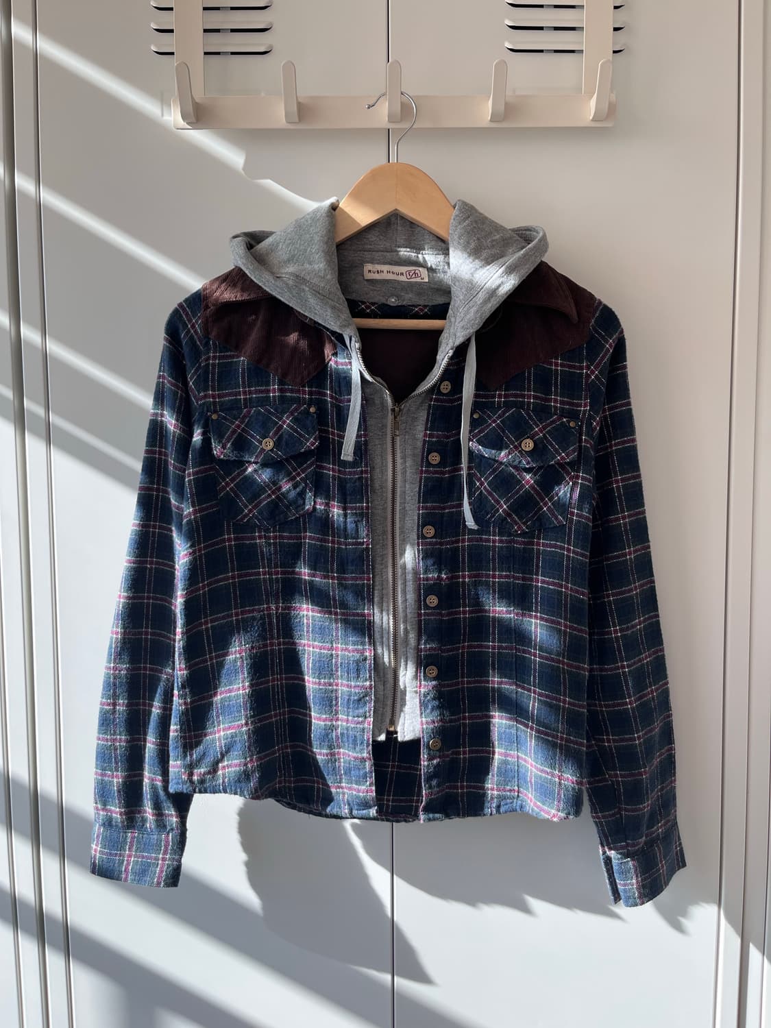 Rush hour 후드 레이어드 체크 남방 집업 상품이미지6