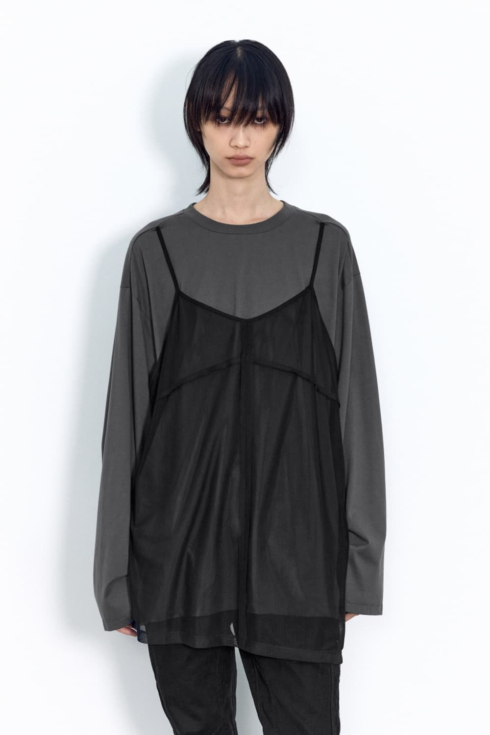 메쉬 레이어드 롱슬리브 CHARCOAL 상품이미지1