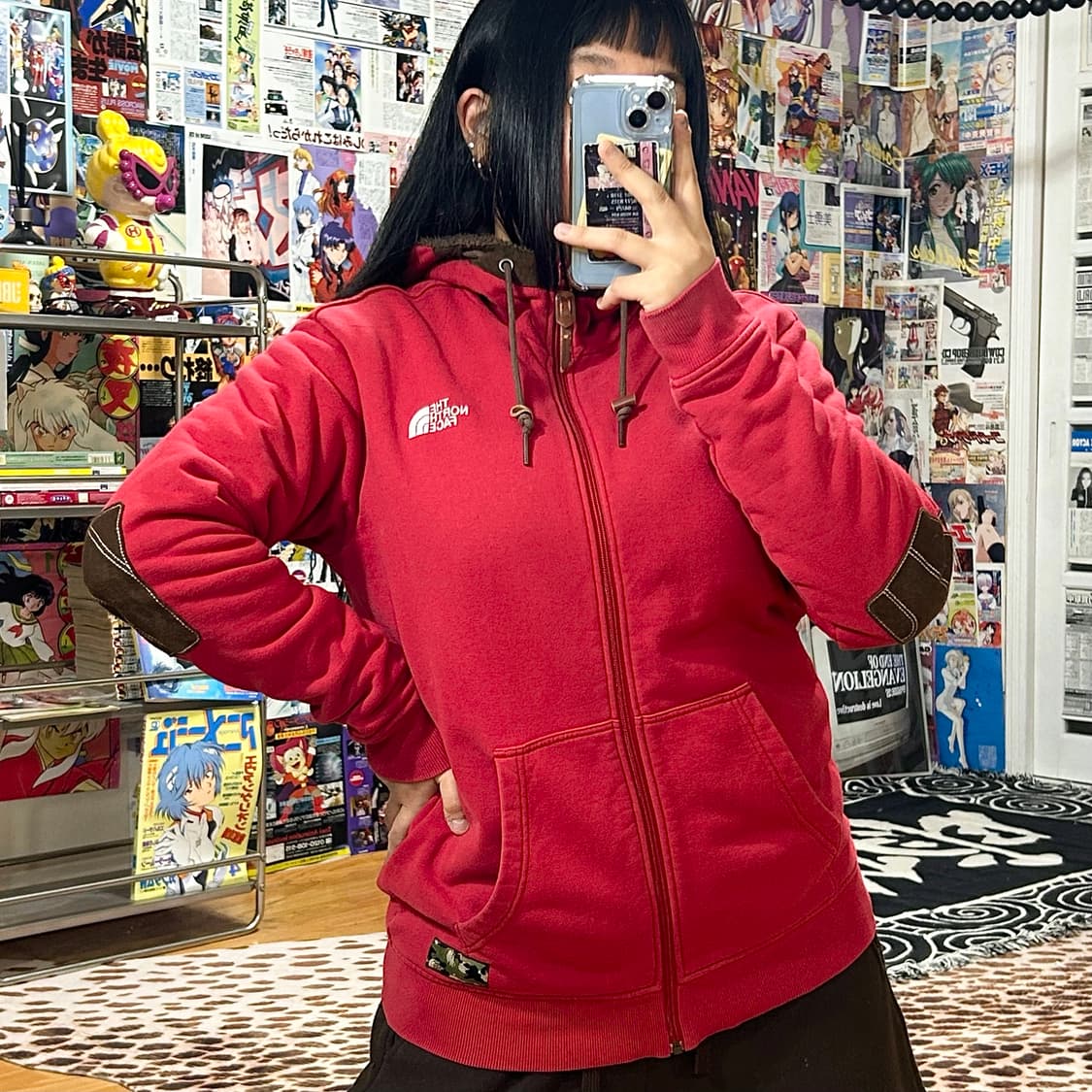 노스페이스 스웨이드 패치 레드 브라운 후드집업 상품이미지2