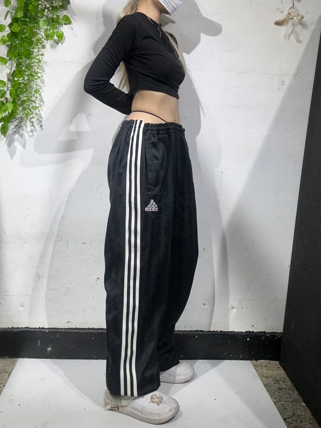 아디다스 블랙 화이트 삼선 와이드 팬츠 XL 상품이미지1
