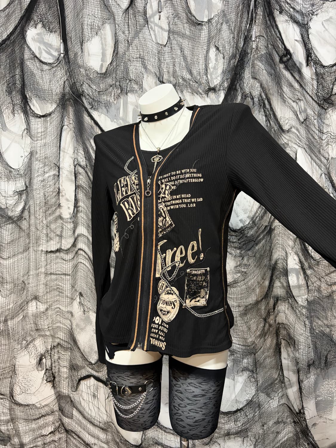 Y2K Printing chain zipper Layered sleeve 상품이미지9