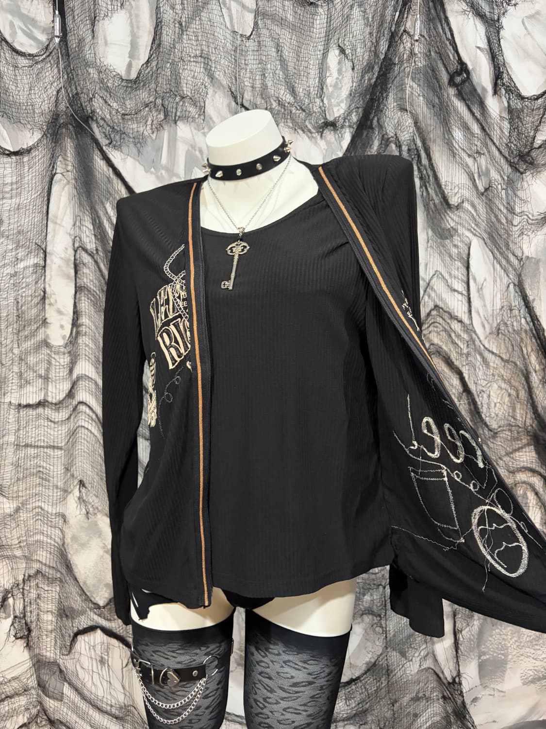 Y2K Printing chain zipper Layered sleeve 상품이미지8