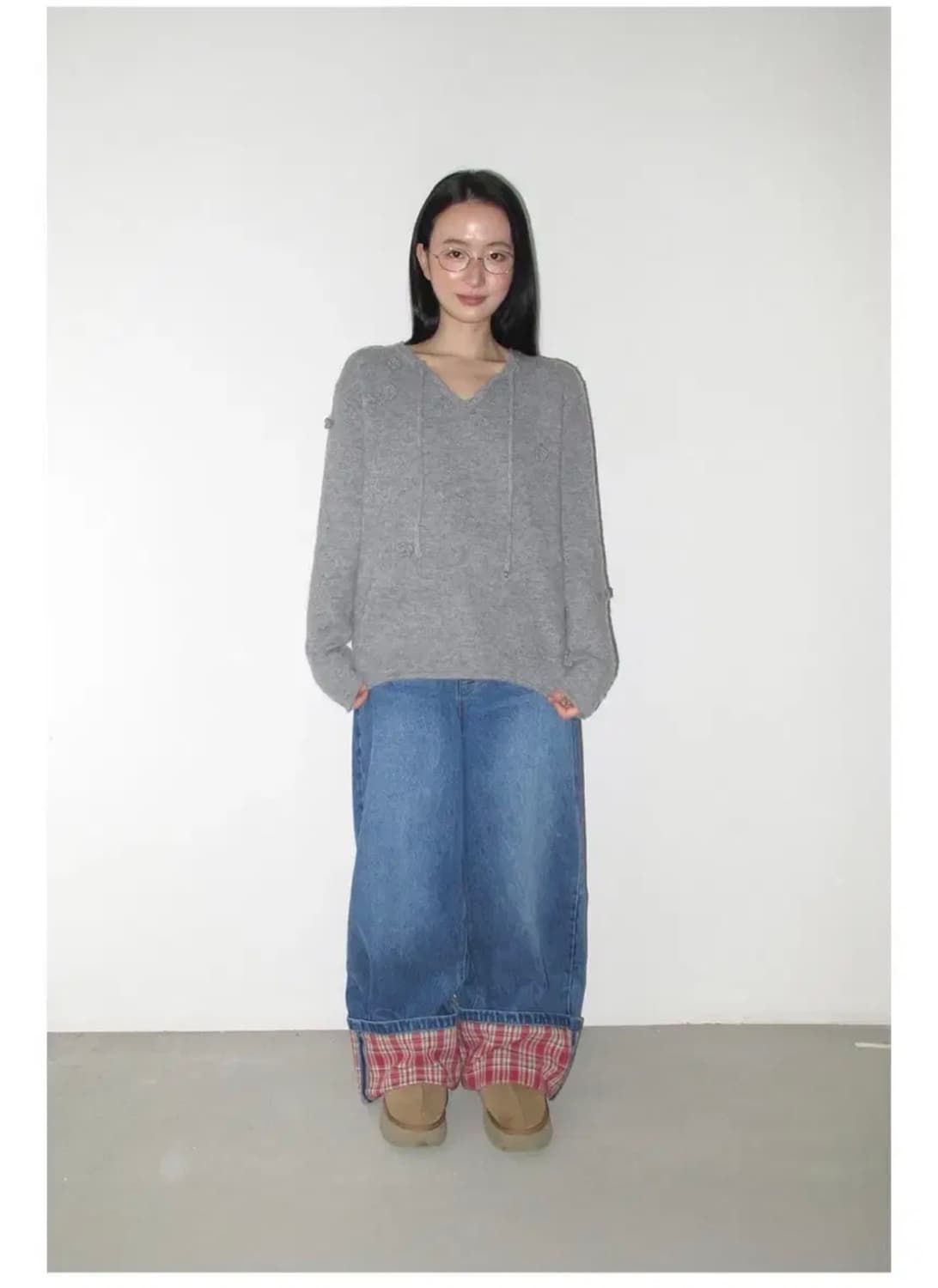 택달린 새상품) 론론 체크패치 데님 상품이미지1