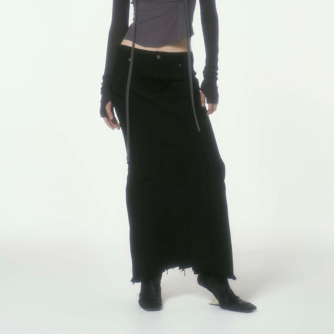 bonnae 본네 워시드 데님 스커트 블랙 상품이미지2