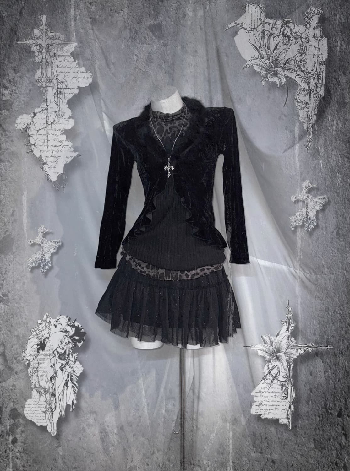 무채색 갸루 레오파드 데일리 고스고딕 코디세트  상품이미지1