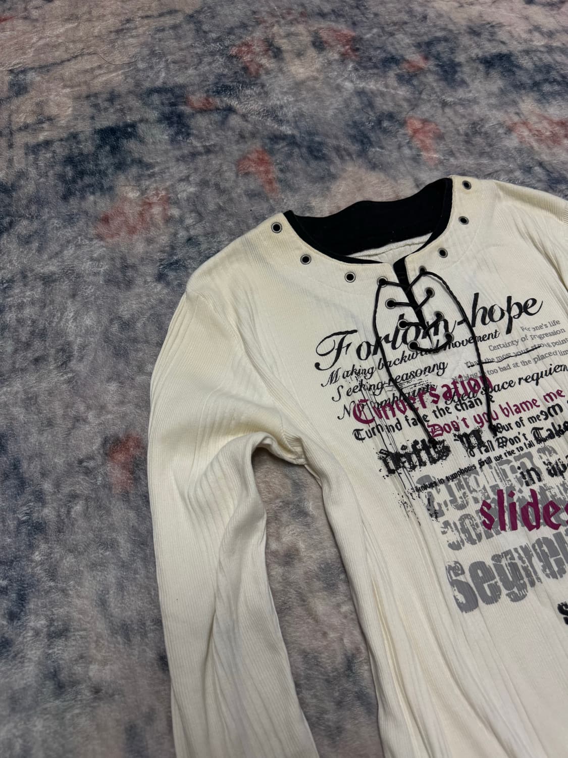 Unknown lace up eyelet ribbed cut sew 상품이미지3