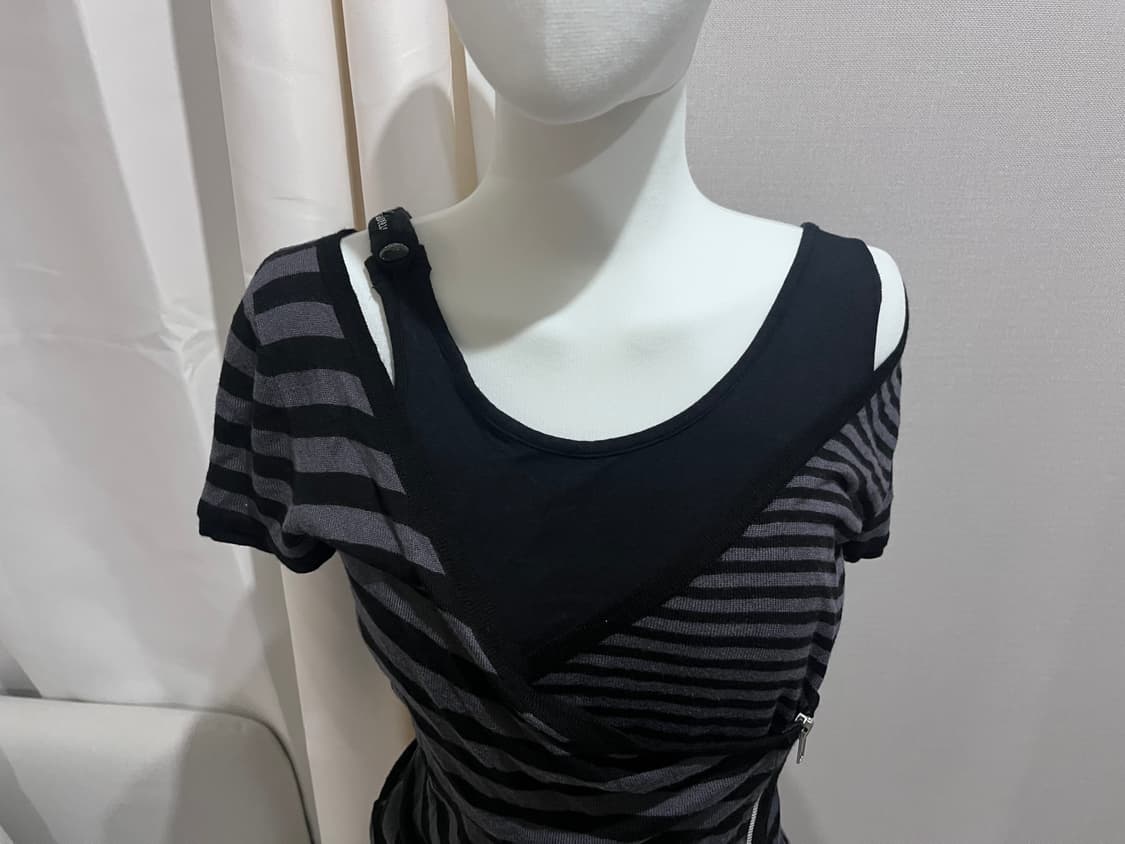 빈티지 스트라이프 지퍼 반소매탑 펑크단가라줄무늬y2k그런지 상품이미지3