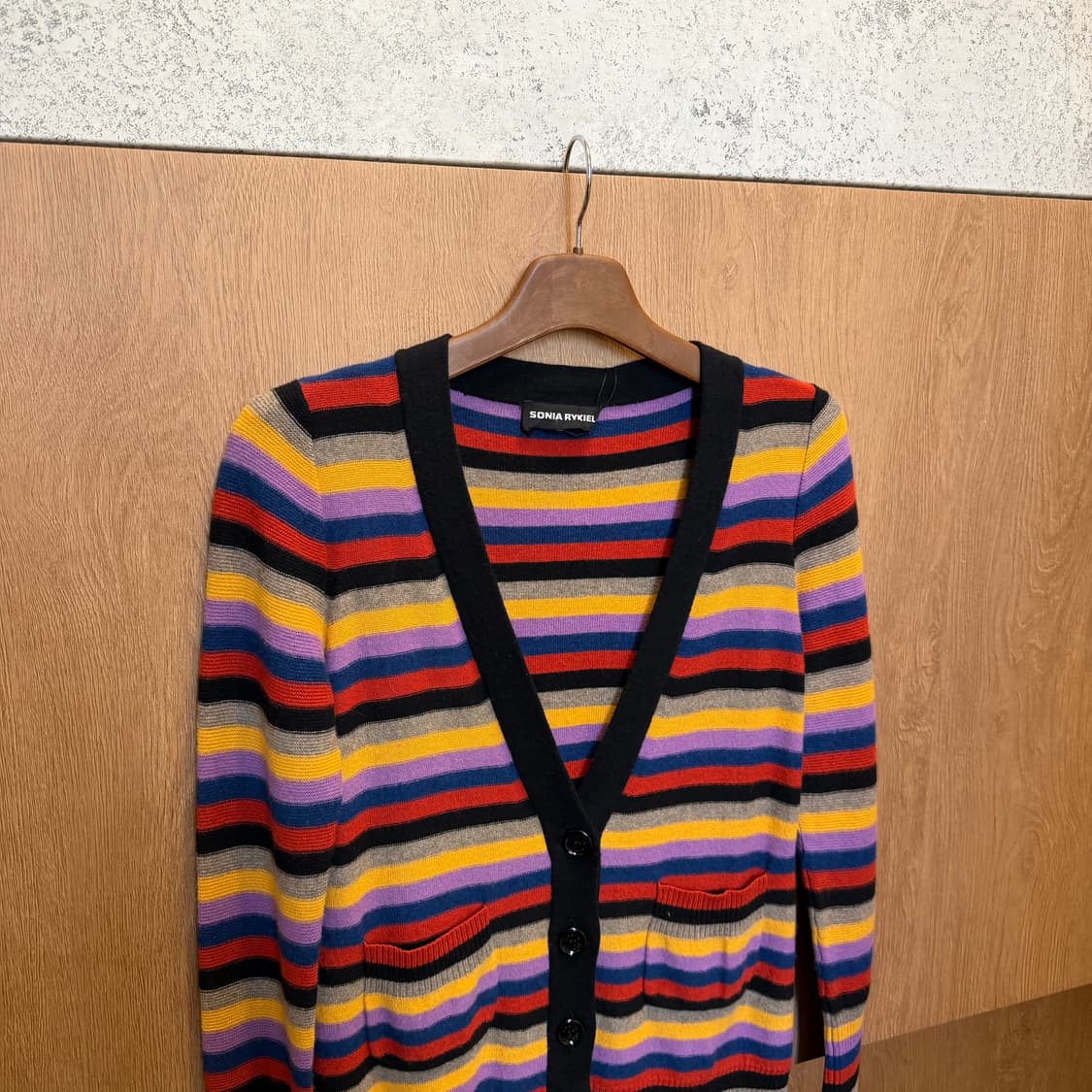 소니아 리키엘 브이넥 롱슬리브 가디건 스트라이프 패턴 디테일 레인보우 상품이미지3