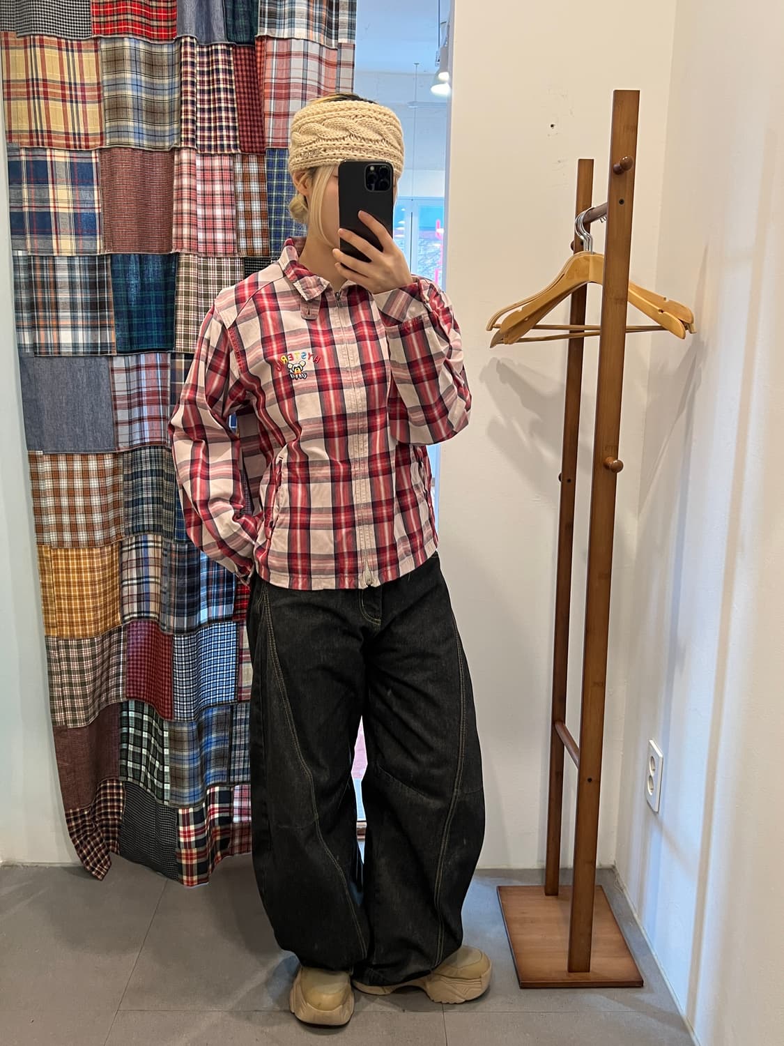 히스테릭글래머 베어 로고 레드 체크 집업 상품이미지5