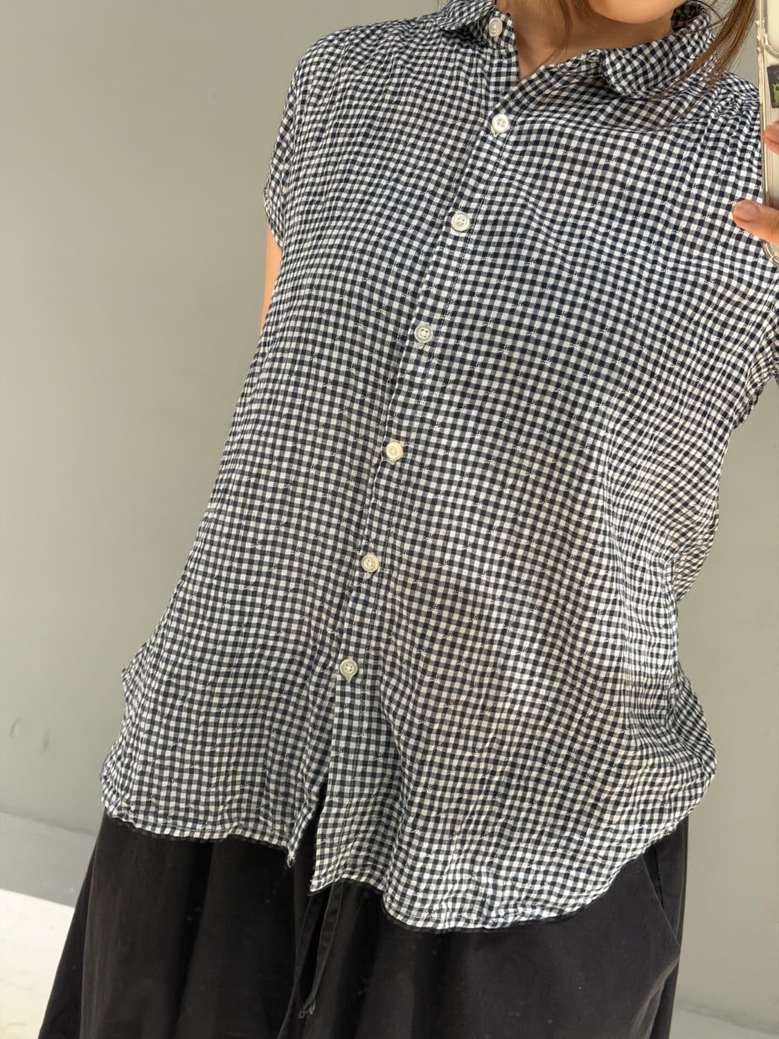 nerd navy check pattern blouse 상품이미지4