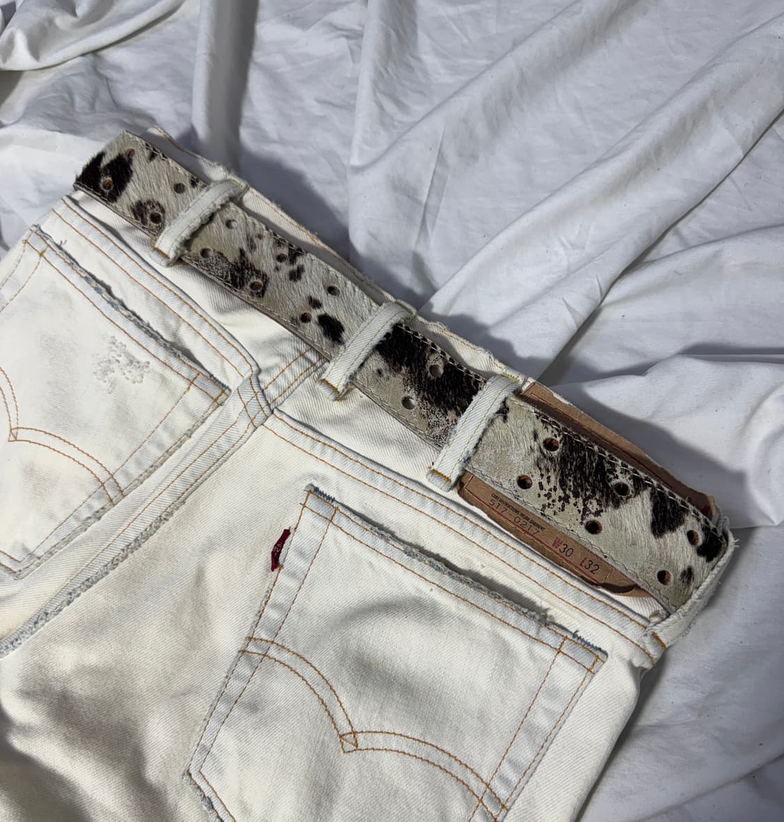 빈티지 포니 헤어 카우 패턴 벨트 송치 웨스턴 상품이미지2