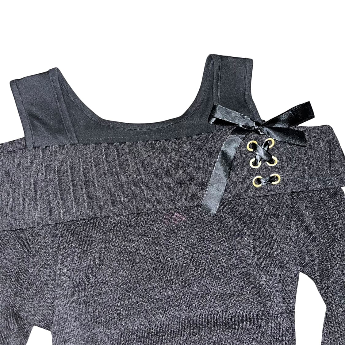 DIG DEEP 디그딥 리본 오프숄더 니트 긴팔 원피스 갸루 상품이미지3