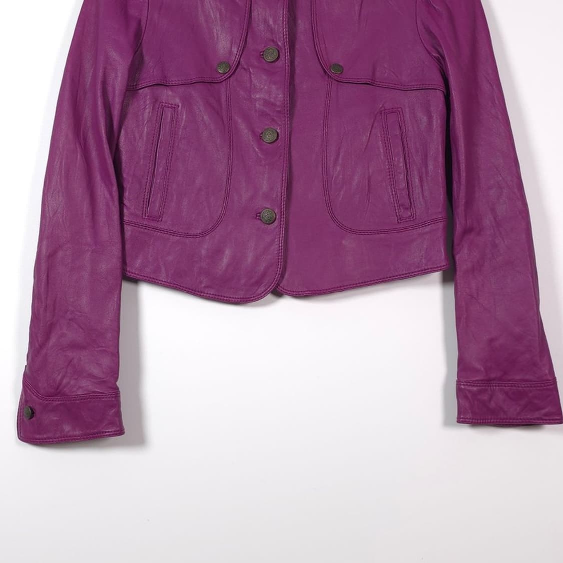 베네통 페이즐리 안감 리얼 양가죽 노카라 자켓 42 상품이미지4