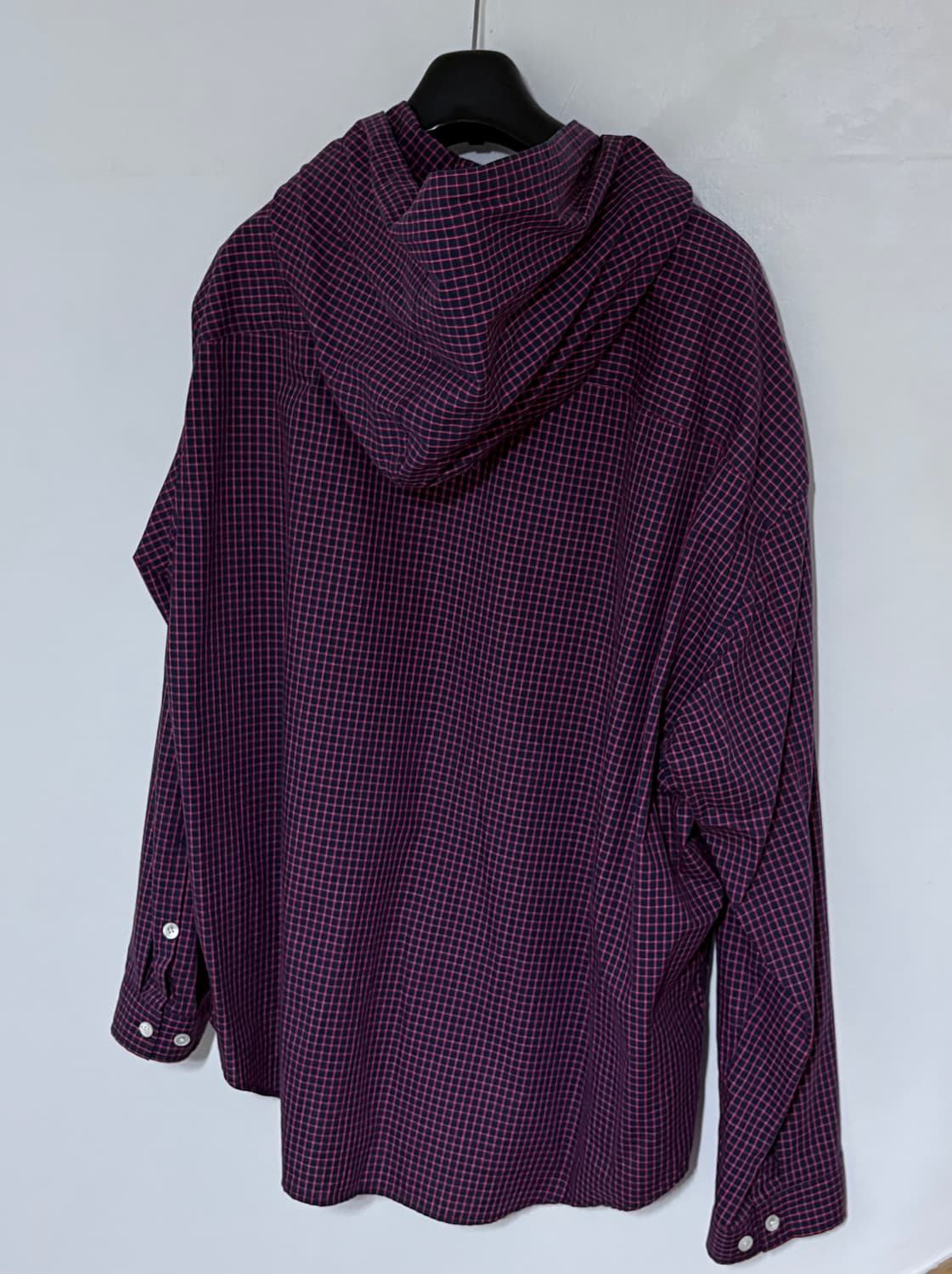 애프터프레이 오버사이즈드 체크 후디 셔츠 버건디 L 상품이미지4