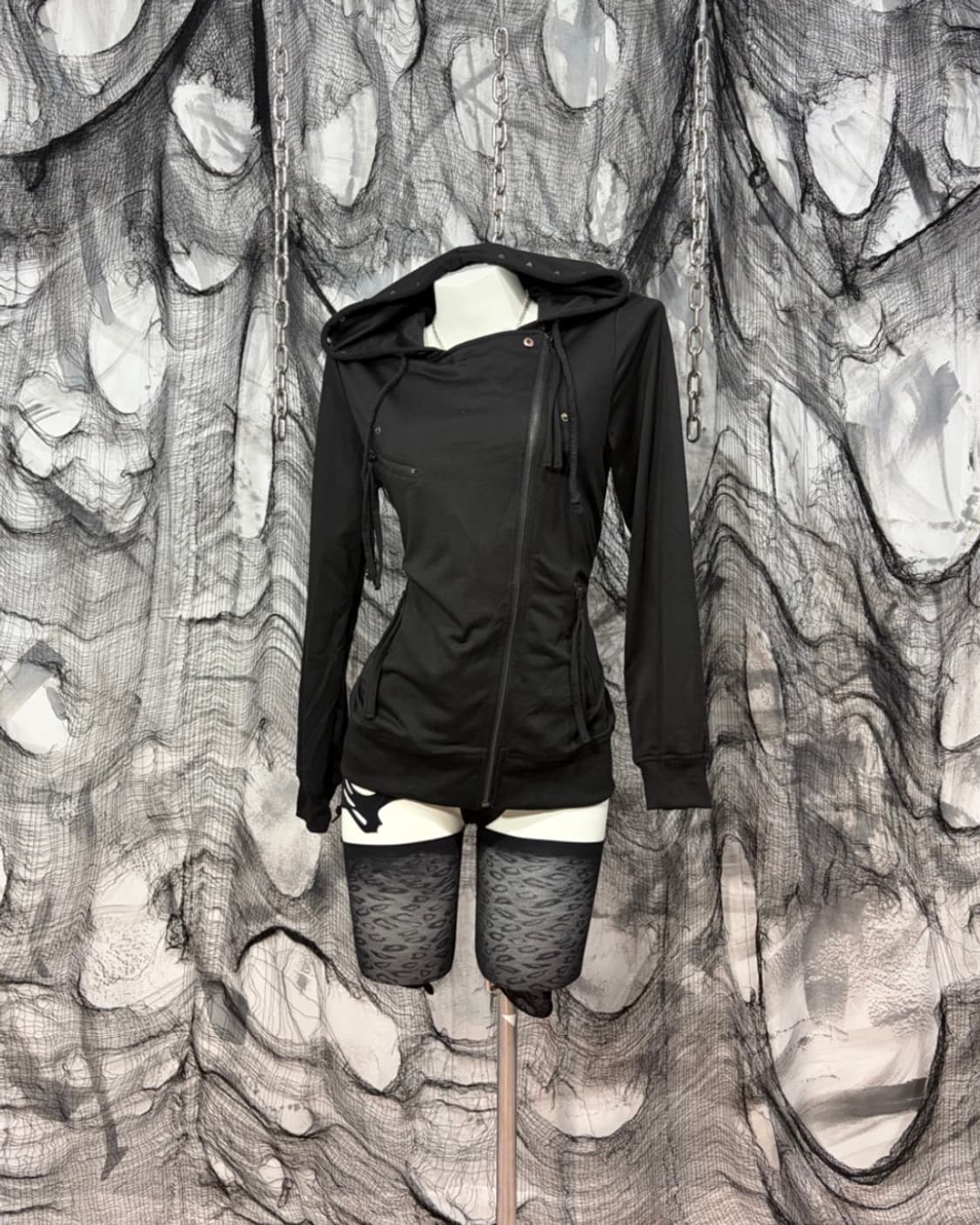 Gothic high neck skull cubic hoodie zip  상품이미지3