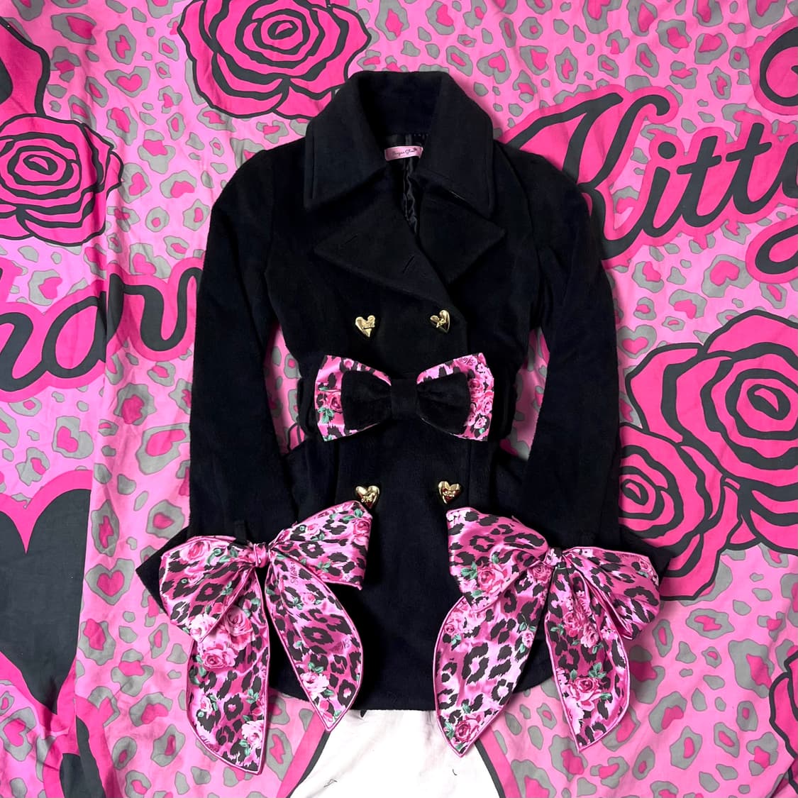 MA*RS마즈 블랙핑크 로즈 레오파드 리본 금장 코트 히메 오네갸루 핀터 상품이미지1