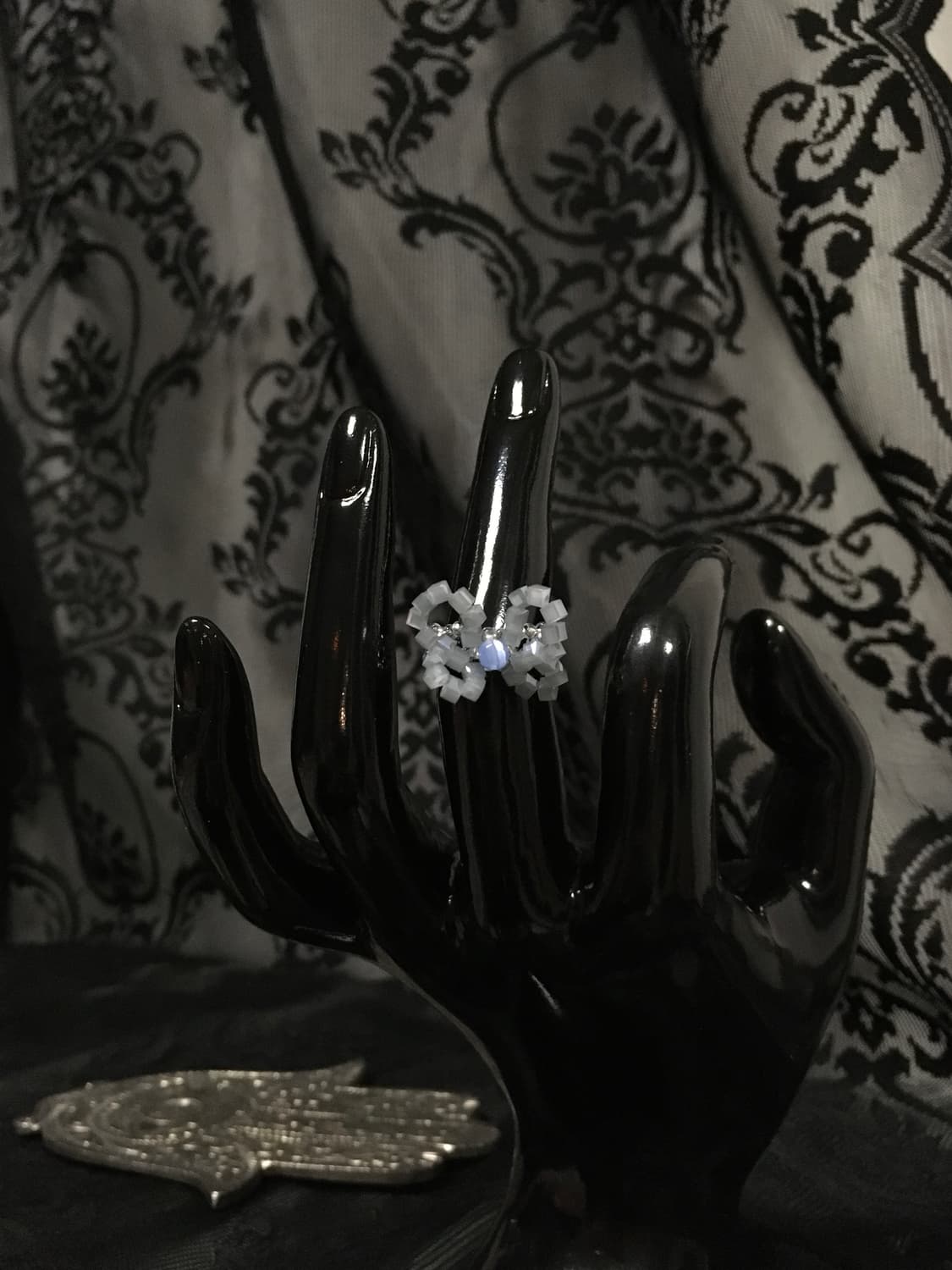 Vintage 스윙셋 레이어드 리본 비즈 링 반지 블루 소라 그레이 상품이미지7