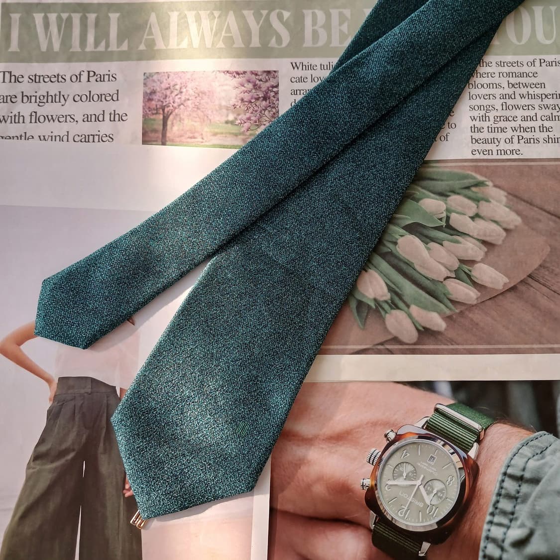 DAKS 닥스 실크 혼방 블루그린 솔리드 넥타이 8.8cm A+등급 A1 상품이미지3