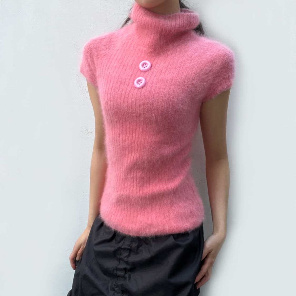 Angora pink button knit 상품이미지6