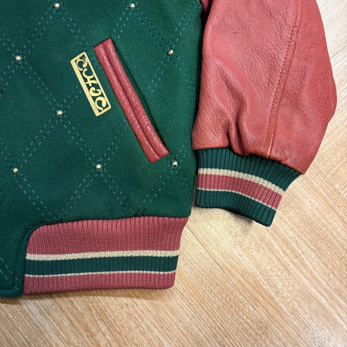 90s 칙리 레더 울 바시티 자켓 상품이미지3