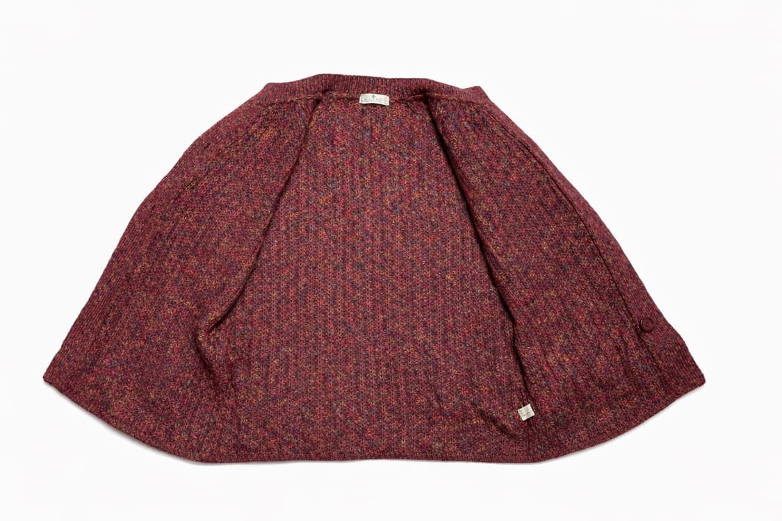 JPN 90s 일본 빈티지 모리걸 아메카지 울 니트 가디건 멜란지 버건디 상품이미지3