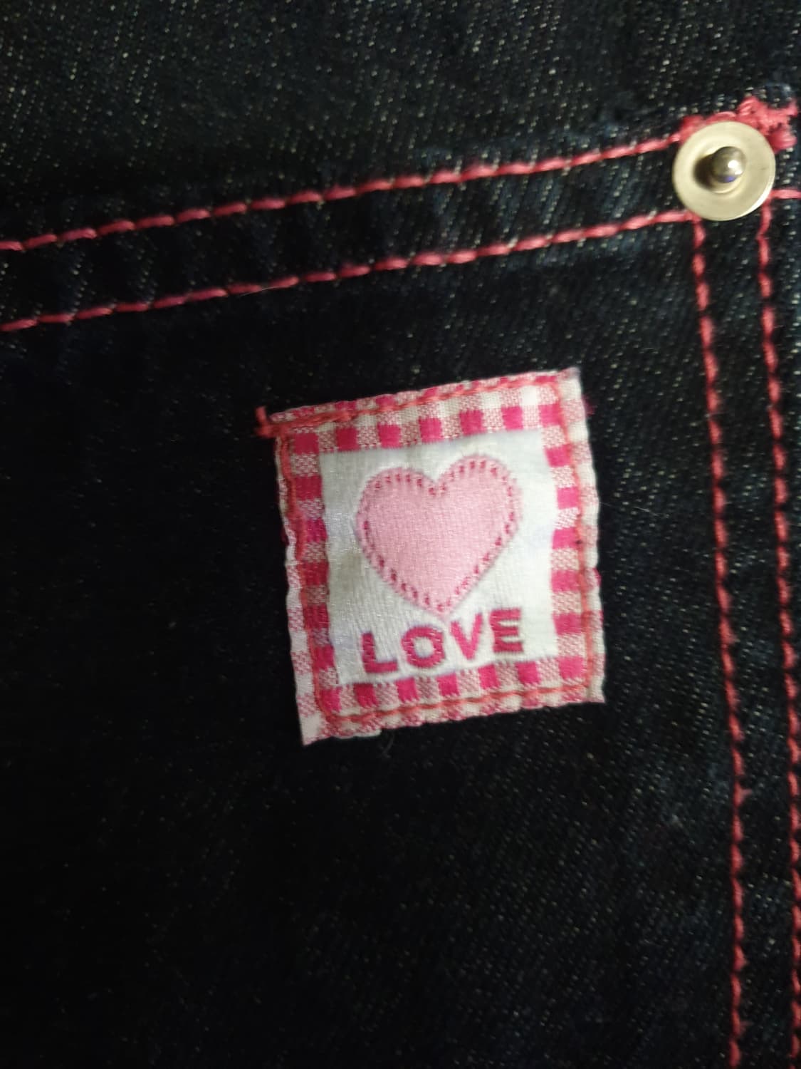 디벨롭 VST.5 벌룬 핑크스티치 LOVE 백 패치 생지 데님팬츠 (S) 상품이미지4