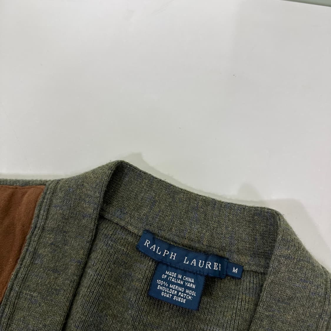 우먼M-L 폴로 랄프로렌 카키 염소가죽패치 메리노울 가디건 상품이미지4