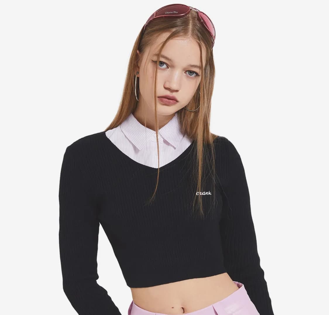 크랭크 브이넥 크롭 니트 상품이미지1