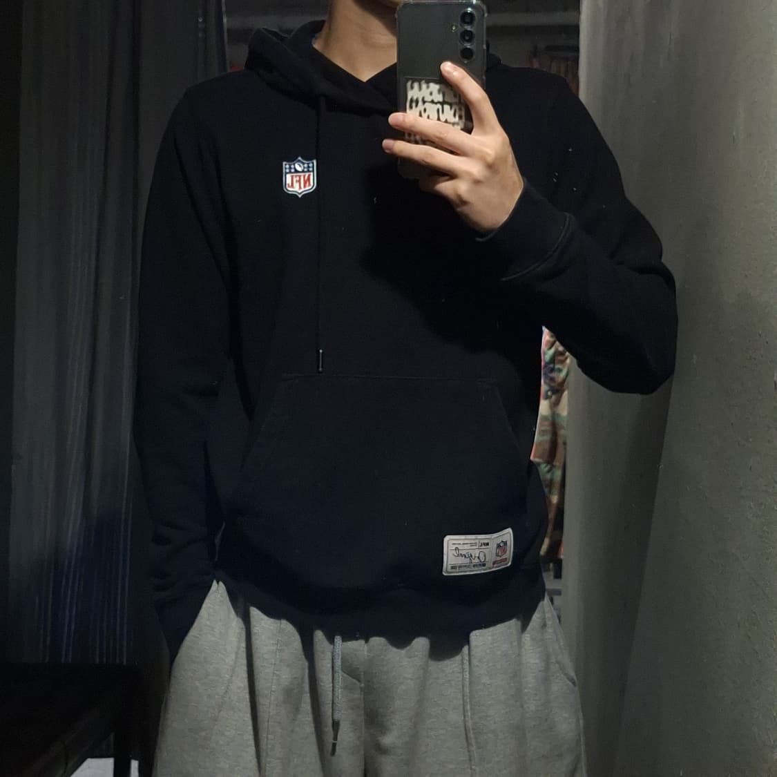 NFL 엔에프엘 블랙 자수로고 로고패치 코튼 블렌드 후드 티셔츠 M 상품이미지1
