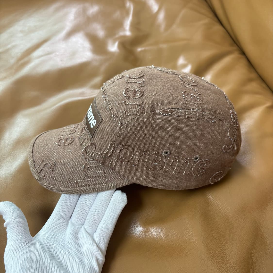 슈프림 캠프캡 모자 박스로고 데님 브라운 상품이미지4