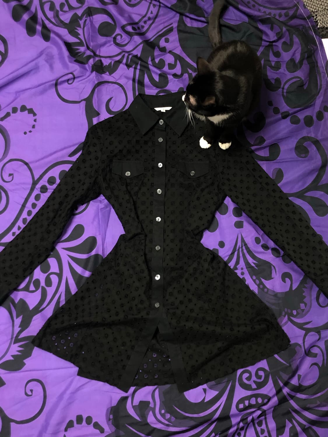 New 완전레어다냥! 대대장템 레이어드 그런지 펀칭 블랙 롱 셔츠원피스 상품이미지2