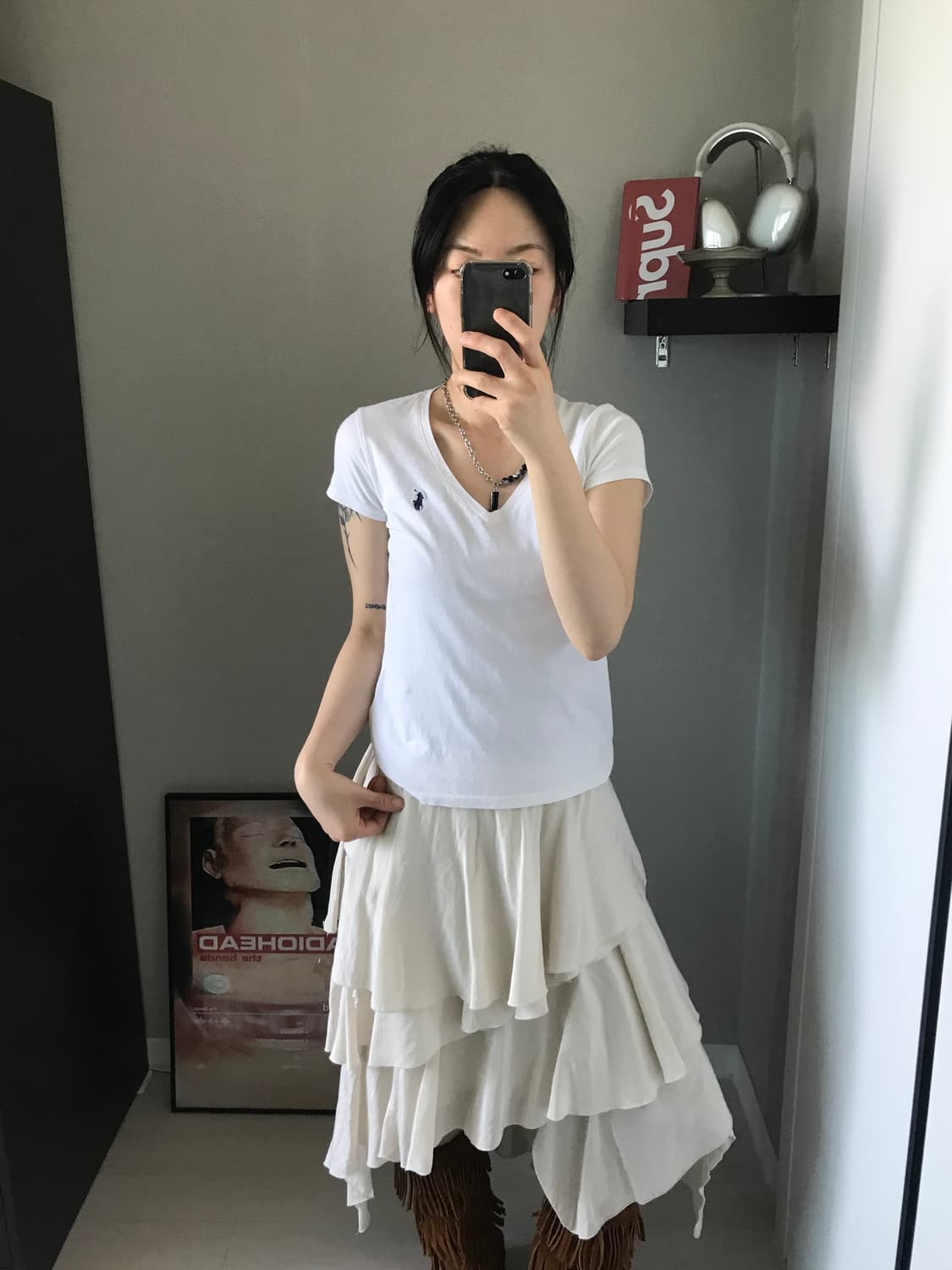 폴로 랄프로렌 포니 로고 화이트 브이넥 반팔 상품이미지3