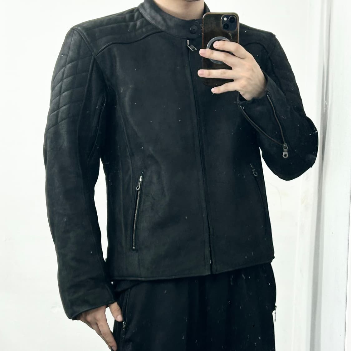 맥슬러 소가죽 스웨이드 레이싱 바이커 자켓 상품이미지4