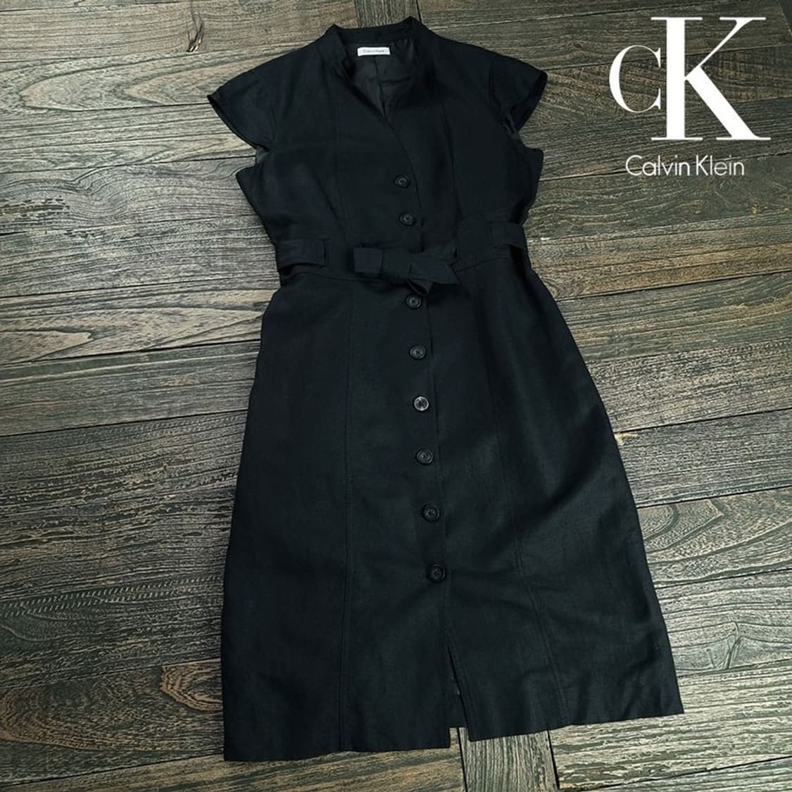 [캘빈클라인] 린넨 반팔 롱 원피스 블랙 M19493 상품이미지1