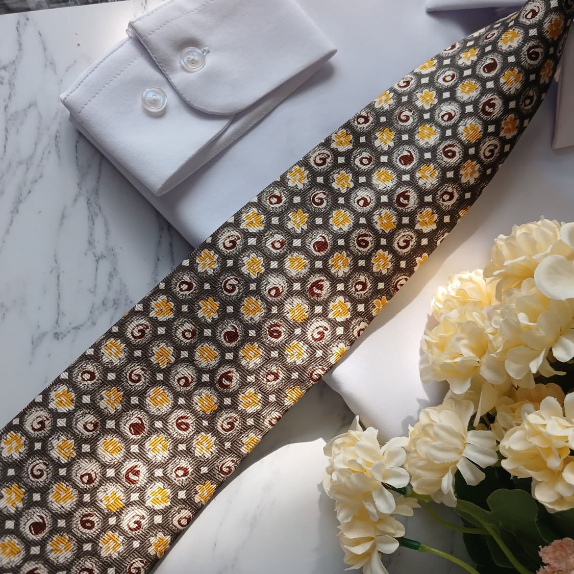 아쿠아스큐텀 실크 브라운 패턴 넥타이 9.4cm A+등급 e866 상품이미지6