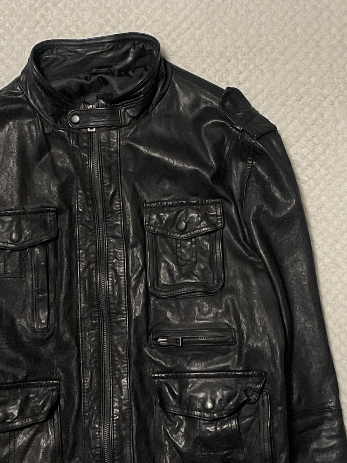 [52] 광희시장 웨스턴 무드 램스킨 양가죽 바이커 포켓 레더 자켓 상품이미지3